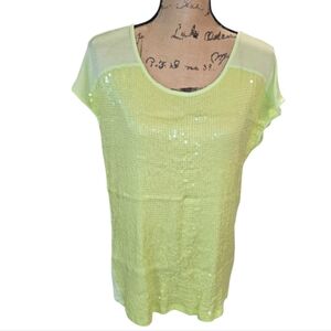 Metaphor Sequin Top Ladies Shirt Casual Party Blouse Sheer Panel Detail‎ Yellow